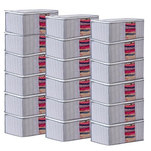 Image of Non-Woven Saree Covers with Zipper and Transparent Window - Clothes Storage Bag for Wardrobe Organization (Grey, PACK OF 18)