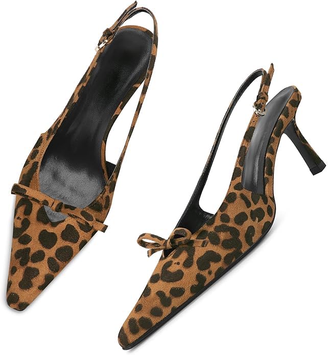 Image of MAVMAX Slingback Heels for Women Kitten Heels with Bow Pointed Close Toe Pumps Dress Party Heeled Sexy Wedding Shoes
