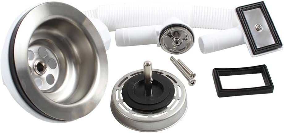 Talea Stainless Steel Bowl Type Sink Drain Strainer Assembly Kit for Kitchen Sink with Overflow XK267C019 (Square Overflow Head)
