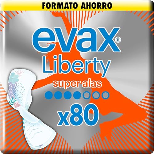 Evax Liberty Compresas con Alas, Super, 80 Unidades, Se Adaptan al Cuerpo y Neutralizan los Olores