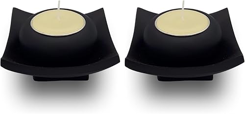 FINE DA KAE Juego de 2 portavelas de madera pequeños para velas de té, decoración con bandeja, ideal para regalo