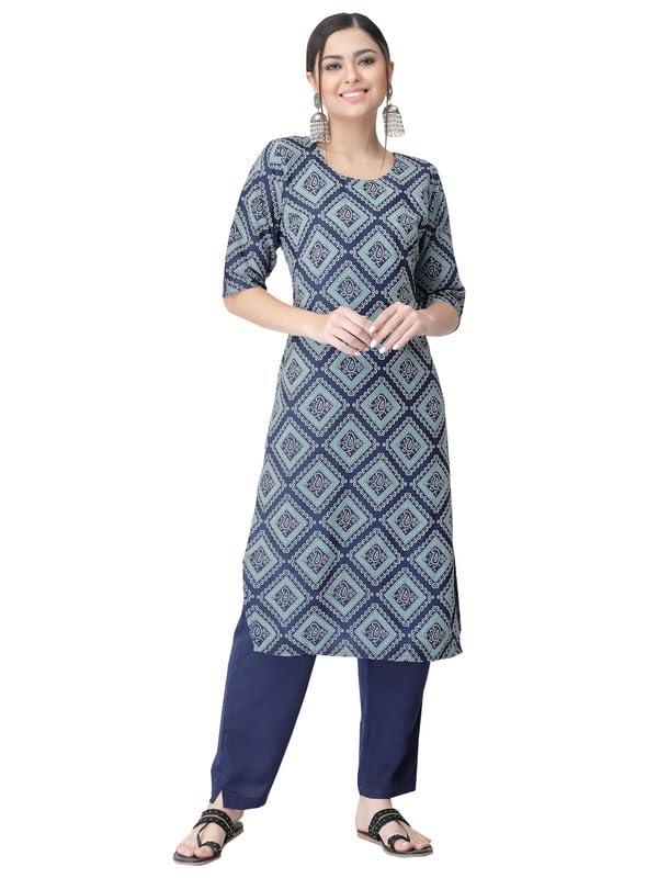 Pinkmint Kurta Set For Women Cotton Printed Straight Kurta With Pant (Pack Of 1)