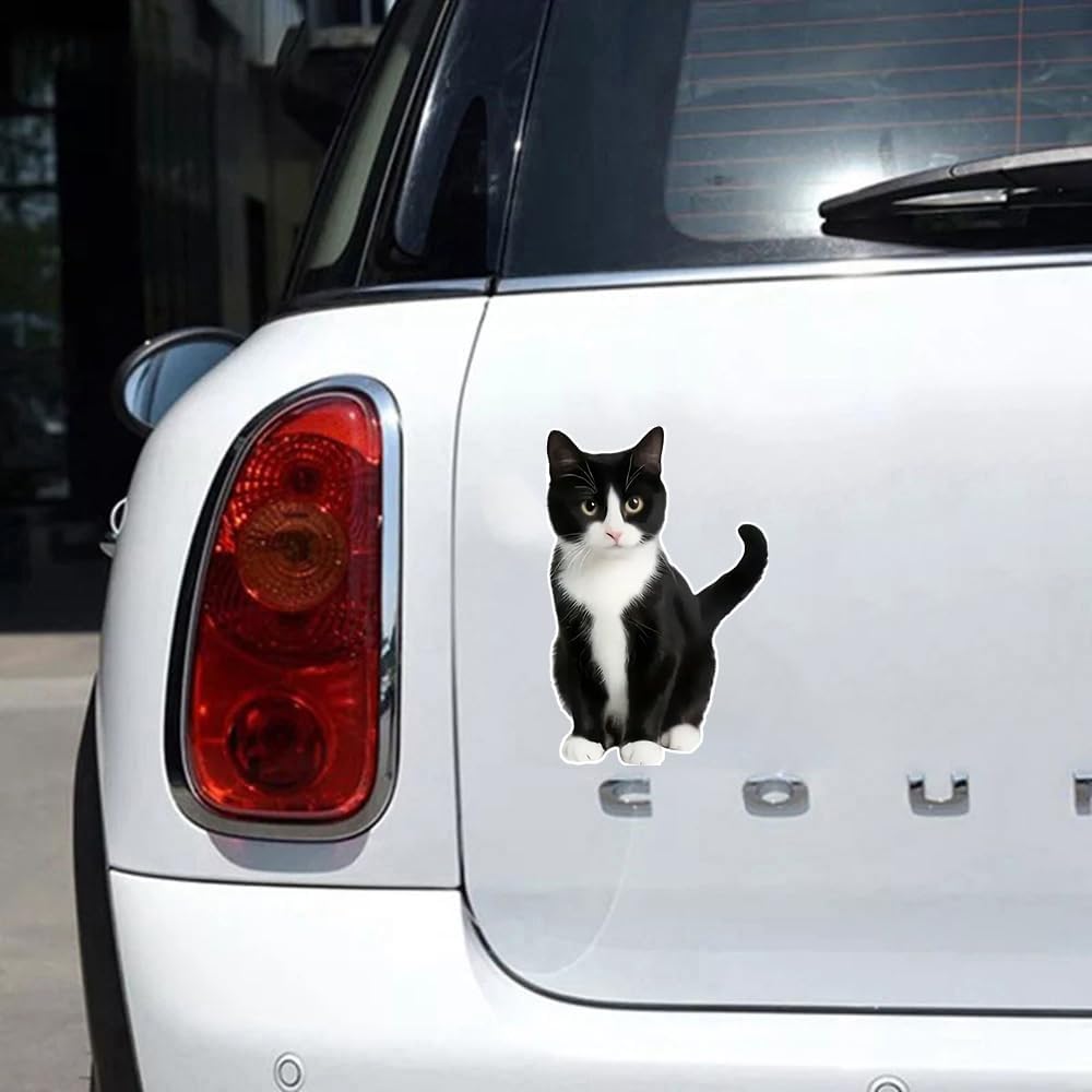 2 pcs Black and White cat Pattern Funny Car Bumper Sticker,5 Inch Vinyl Decal, Waterproof,Die-Cut for Cars,Windows,Laptops - Image 6