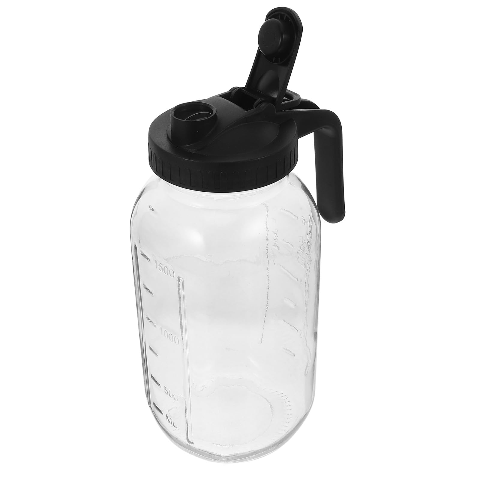 Jarra de Agua Fría de Vidrio con Tapa y Asa Negra, 64 Oz, con Escala Graduada, Hervidor de Jugo de Frutas Adecuado para Refrigerador y Bebidas Frías