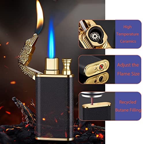 Jet Torch Lighter, Cool Magic Dual Flame Crocodile Lighter With Adjusting Flame Key, Creative Windproof Lighter, Jet Flame Butane Lighter, Refillable Butane Lighter For Outdoor Indoor(Crocodile) #TOP2