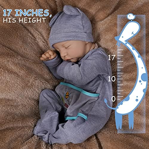 JIZHI Reborn Dolls Boy - 17 Inches Handmade Washable Reborn Babies Soft Vinyl Body with Anatomically Correct, Reborn Baby Doll Looks Like a Real Baby (Closed Eyes Boy)