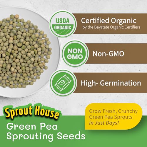 The Sprout House Green Peas - Organic Green Peas for Sprouting or Cooking, High Germination, Non-GMO, Resealable Bag for Freshness, Perfect for Salads, Shoots, & Healthy Recipes, 1LB Green Pea Seeds