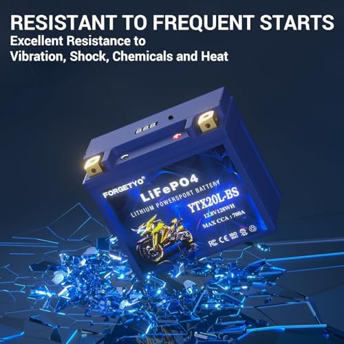 Image of Lithium Motorcycle Battery, Forgetyo YTX20L-BS LiFePO4 Battery, 12V 10AH 700A ATV, UTV, Jet Ski, 4 Wheeler, Snowmobile, Personal Watercraft, Seadoo, Polaris, Generator and Riding Lawn Mower Battery
