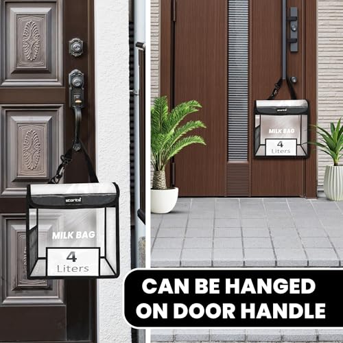 Image of Storite Milk Bag for Door Hanging - Insulated and Waterproof Storage for Milk Sachets, Bottles, Outdoor Gate Delivery Basket Box with Pocket for Notes and News Paper (Transparent, Small (23x11x23cm))