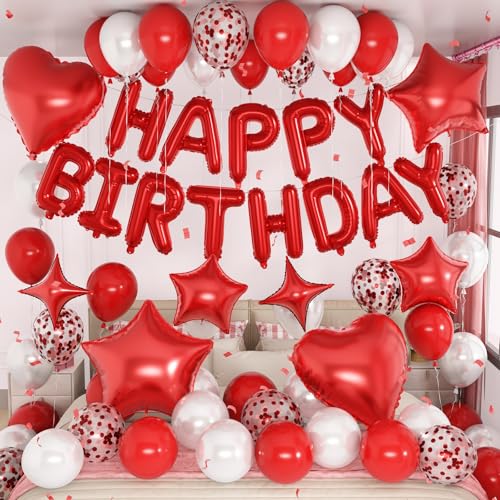 Décorations d'anniversaire rouge et blanc avec ballons en aluminium pour fête de fille