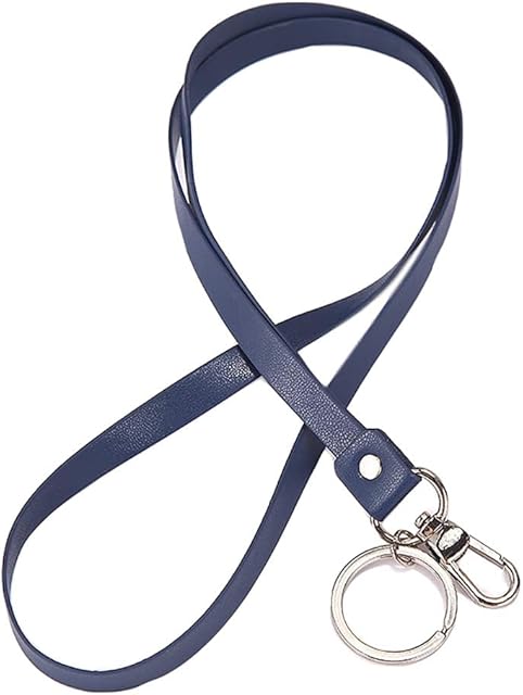 Lanyard for Keys, Aolaso PU Leather Lanyard Neck Strap with Strong Metal Clip for ID Card Badge Holder Office Lanyard Keychain for Cell Phone, Camera, USB (Blue)