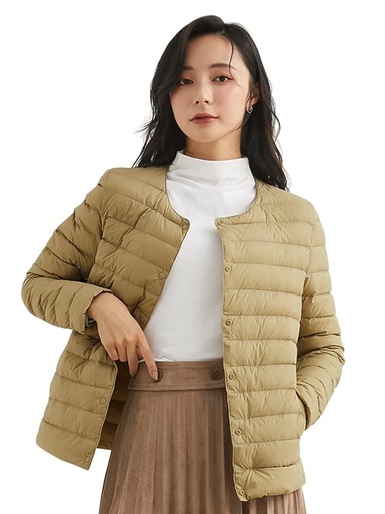 MD105 Women's Ultra Light Down Jacket, Inner Jacket, Warm, Lightweight, Cold Protection, Convertible Crew and V-Neck