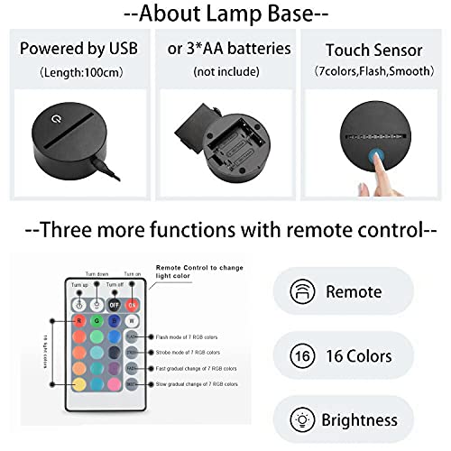 Lámpara de mesa 3D LED con control táctil y remoto miniatura 3