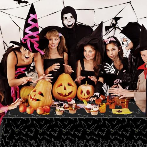 Image of Childom 3 Pack Halloween Tablecloth Rectangle Table,Halloween Decorations | 54 inch x 108 inch Disposable Plastic Tablecloths,Plastic Table Cover for Halloween Party Decorations,Halloween Party Supplies Favors