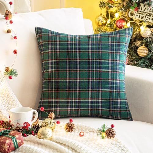 Image of AQOTHES Christmas Plaid Decorative Throw Pillow Covers Green Blue 22x22
