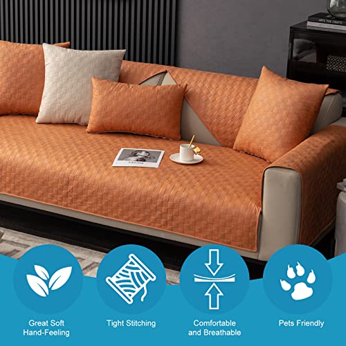 VanderHOME Waterproof Sofa Towel Solid Color Sofa Cover,Furniture Cover Protector,Four Season Non-Slip Sofa Cover for Dogs and Children 90 * 210cm-Orange-Seat Cover(1 PC ONLY) - Image 4