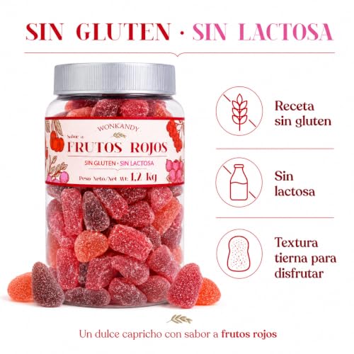 Miniatura 3 de Gominolas Frutos Rojos 1,2 kg Bote Grande. Surtido de Caramelos de Goma Fresa Uva Cereza, Chuches Blandas Sin Gluten y Sin Lactosa, Ideal para Fiestas Cumpleaños Candy Bar.