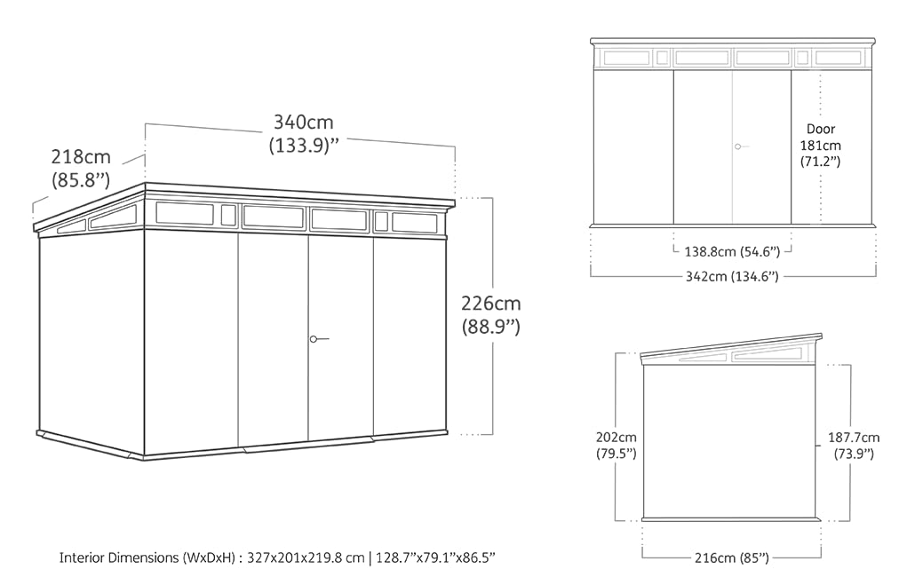 Keter Cortina 11x7 Gartenhaus, 342x218x226 cm, Grau | Robustes Gerätehaus aus Kunststoff & Metall, EVOTECH-Wänden, Wetterfest, Abschließbar, 13,7 m³ Stauraum