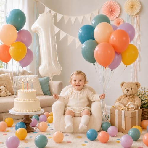 Image of 40 Inch Boho Rainbow Number 1 Balloon Tower for 1st Birthday Decorations