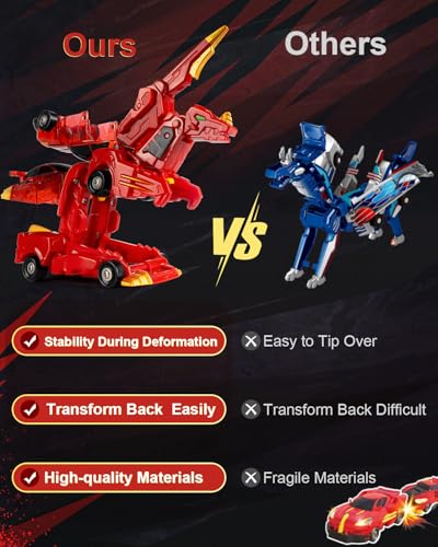 Image of Collision Transforming Dinosaur Car Toys, 2 in 1 Magnetic Car Transform into Dinosaur Toys, Dino Robot Toy, Deformation Car Birthday Easter Party Gifts for Kids Boys Girls, Red