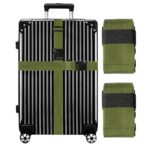 Image of Luggage Straps for Suitcases TSA Approved-2 Pack Bright Personalized Luggage Belt Strap for Suitcase /Carry On Bag Luggage Accessories for Travel (ArmyGreen)