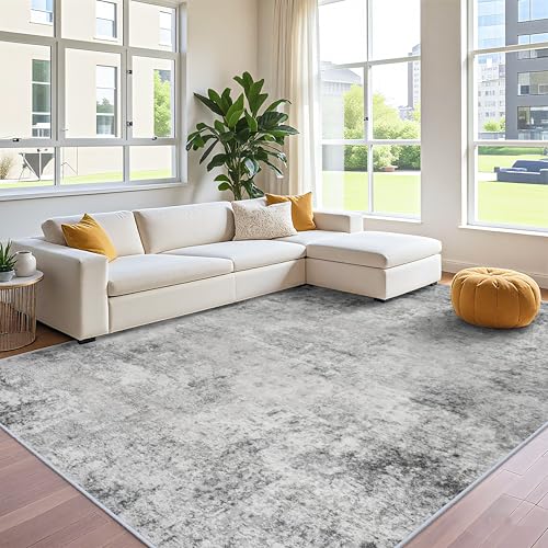 RUUGME Washable 10x12 Area Rug - Large Abstract Rugs for Living Room Low Pile Stain Resistant Indoor Carpet for Bedroom Dining Room Non Slip Rubber Backing Ultra Thin Soft Floor Decor Mat 10x12 Grey