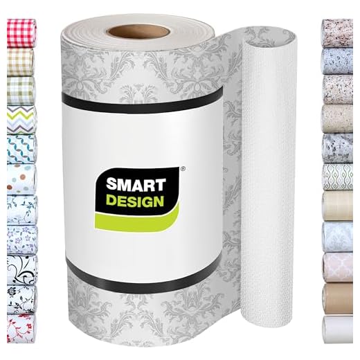Smart Design Bonded Grip Shelf Liner - 12 Inch x 10 Feet - Non Adhesive, Strong Grip Bottom, Easy Clean Kitchen Drawer, Cabinet, Cupboard Dresser Protector Cover, Non Slip Rubber Mat - Fleur Gris