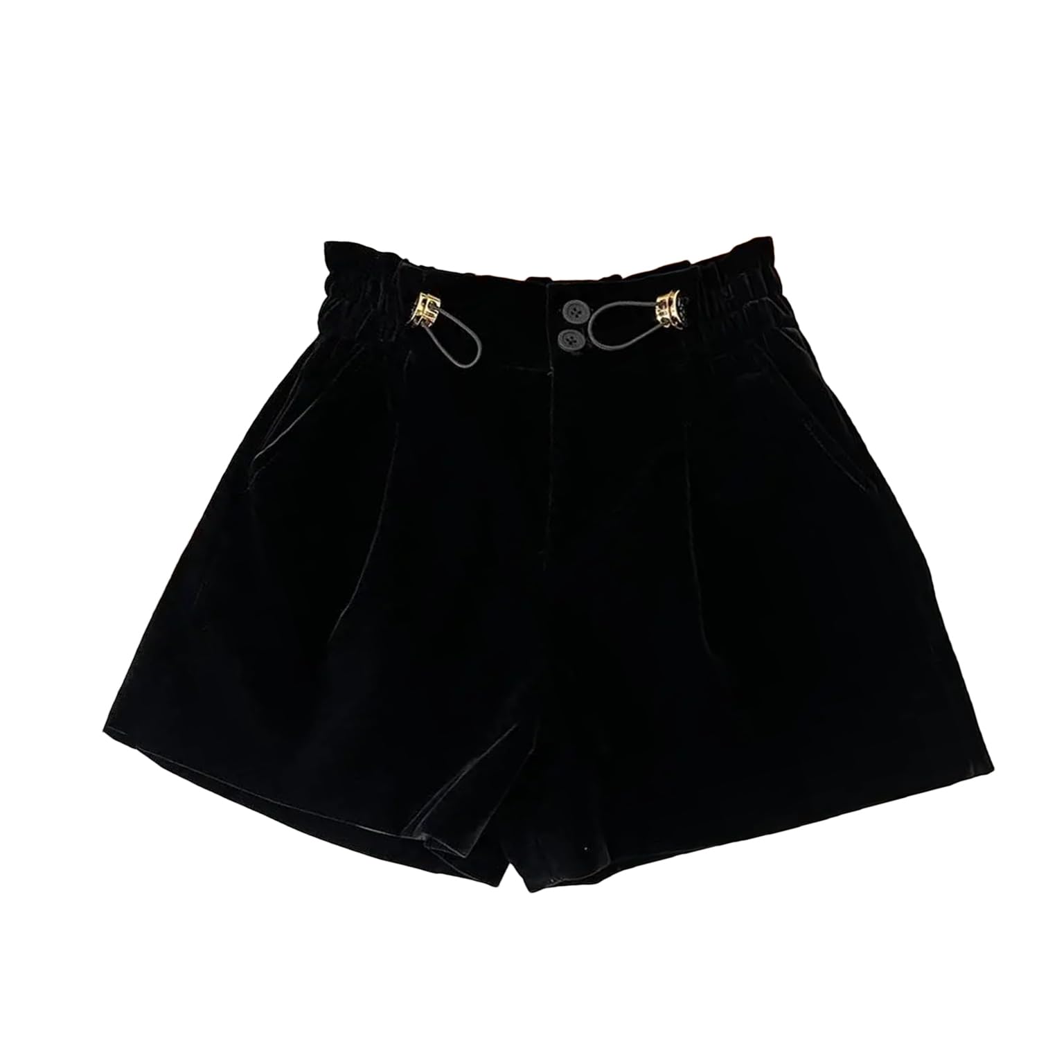 Short à jambes larges rétro taille haute cordon de serrage et boutons mode