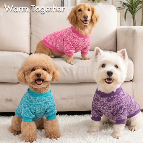 Image of 3 Pack Dog Sweaters for Small Dogs Girl Boy Winter Fleece Clothes Warm Soft Dog Sweatshirt Outfit for Dogs Cats Pet Apparel