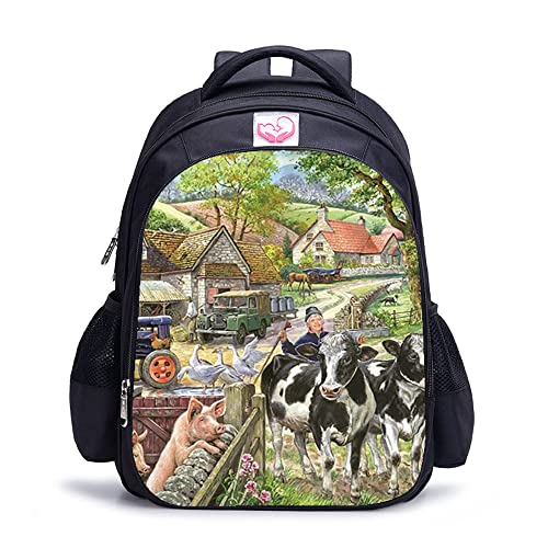 Sac à dos imprimé en 3D Ferme des animaux rigide et confortable 16"磁