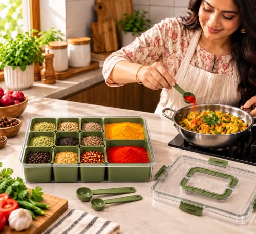 Image of Premium Masala Box with 11 Containers & 2 Spoons | Spice oragnizer