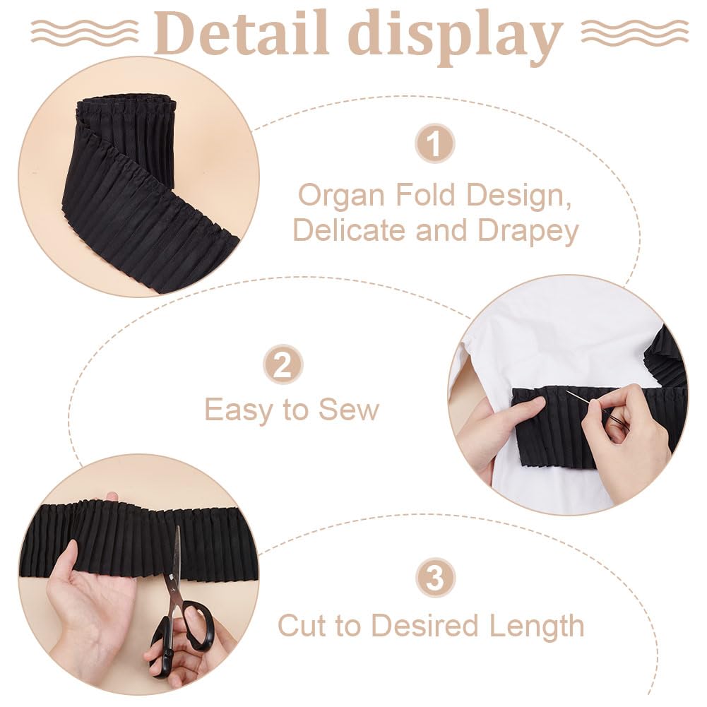 FINGERINSPIRE Nastro in pizzo di tulle plissettato largo 4 metri (10,2 cm di larghezza), nastro