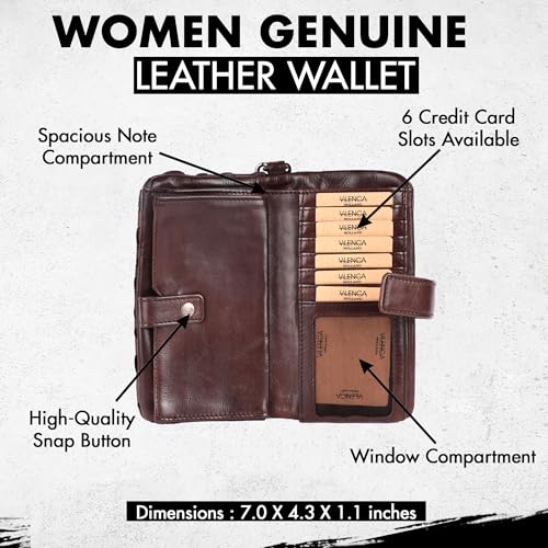 Genuine Leather Wallets for Women, Small Wallet for Women Zipper Coin Purse Credit Card Holder with Strap (VL-158-BROWN)3