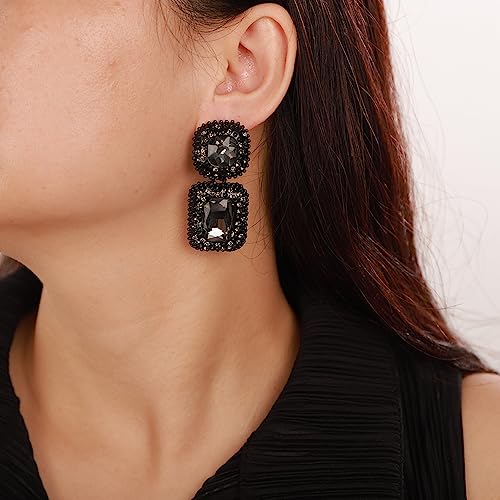 Denifery Vintage Black Rhinestone Statement Earrings Fancy Crystal Rectangle Drop Dangle Earrings Halloween Evening Prom Pageant Earrings for Women2