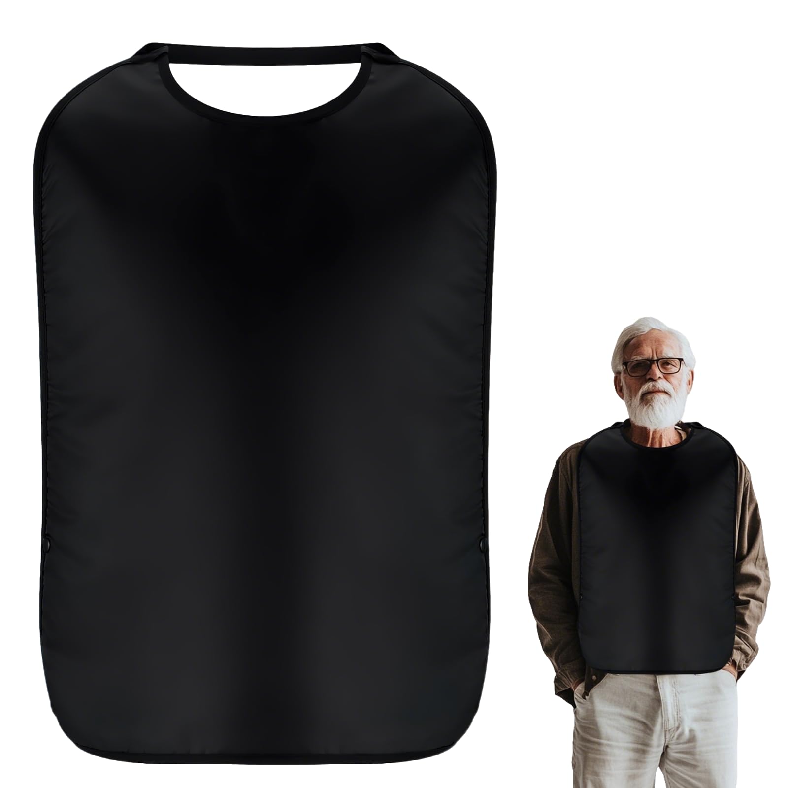 Chersun Unisex Black Layer Stretchable Adult Bibs, Waterproof Washable Clothing Neck Hanging Dining Bib For Men Women Elderly, Dribble And Vomit Resistant Bib For Adults Ideal For Dementia Care And Mealtime Protection