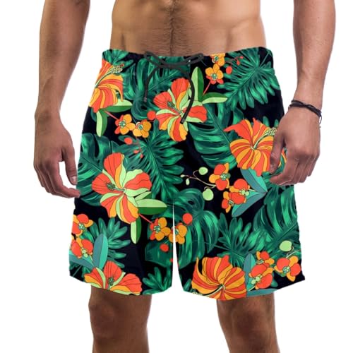 Tropical Jungle Leaves Swim Trunks Elastic Swimsuit Board Shorts Beach Shorts with Pockets for Men