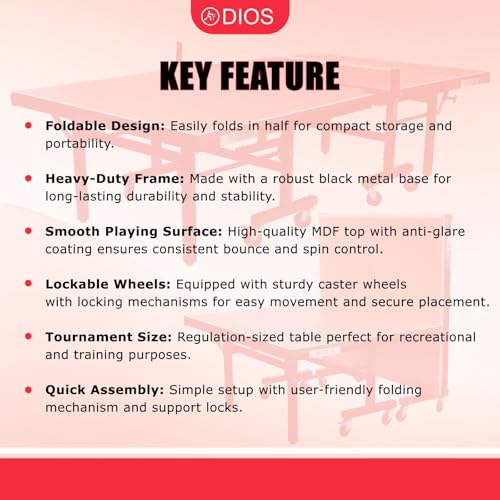 Image of DIOS Table Tennis (T.T) Table| Tournament-Grade Ping Pong Table | Quick Assembly | Foldable with Playback Mode | Indoor & Professional Use (Pink, 15MM) WTT Qatar Edition