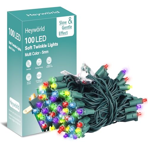 Heyworld Slow Twinkle Christmas Lights, 100 LED 27ft UL Certified Soft String Lights, 5mm Waterproof Fairy Glow for Indoor/Outdoor Christmas, Wedding, Garden Decor (Multicolor, 100 LED) Mult