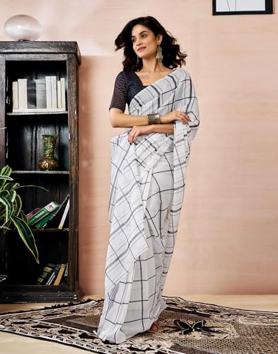 Image of SIRIL Women's Printed Chanderi Cotton One Minute Ready to Wear Saree with Unstitched Blouse Piece