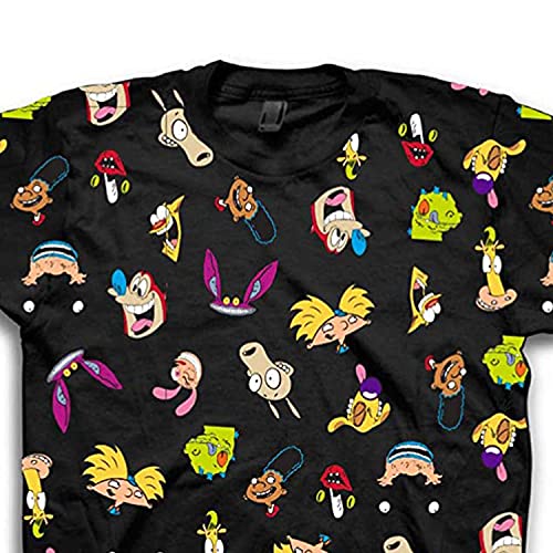 Nickelodeon Mens 90'S Classic Shirt - Rugrats, Invader Zim, Ren & Stimpy, And Hey Arnold Vintage T-Shirt (Black Allover, Large) #TOP6