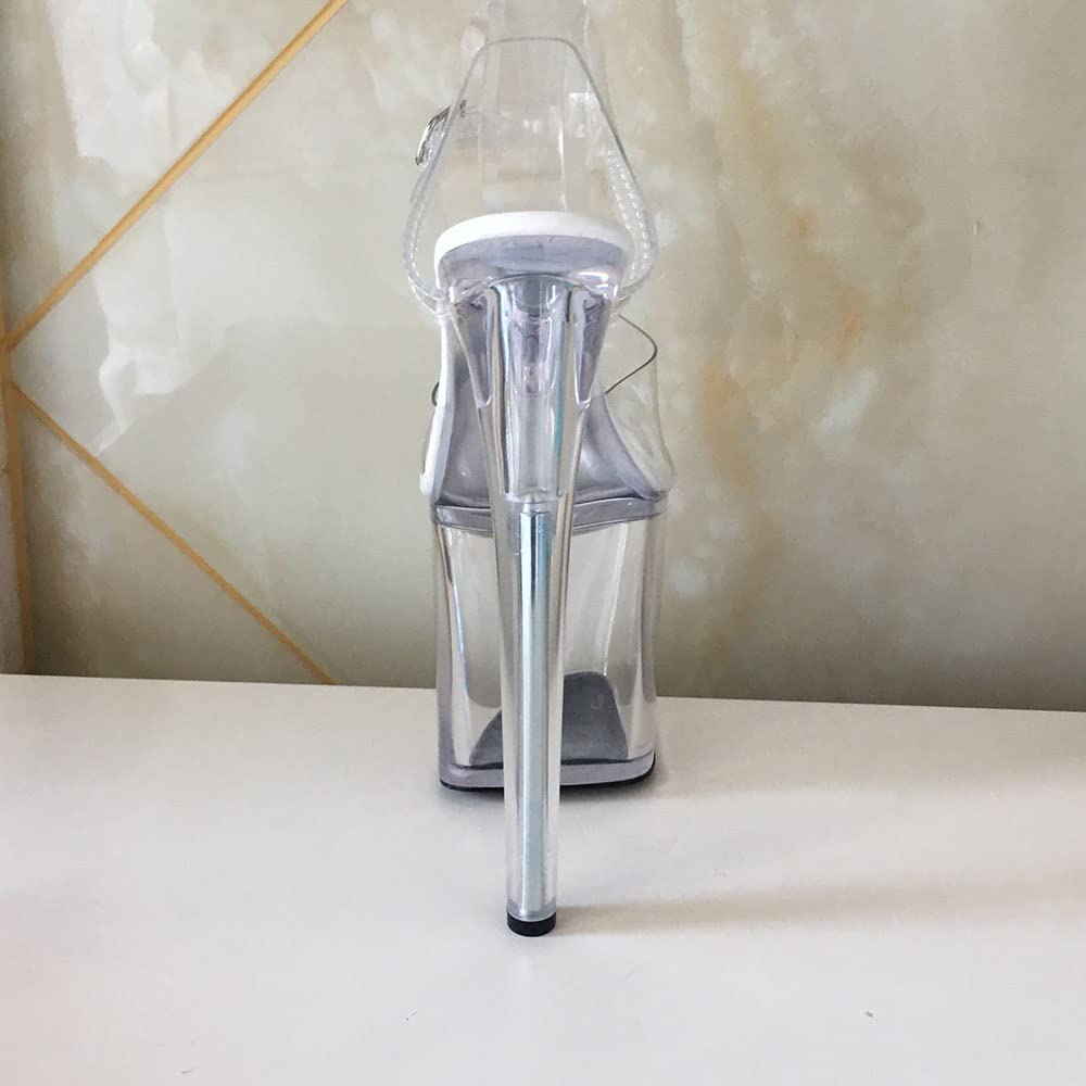 denova's Sandalias transparentes para mujer, tacón alto, talla grande, plataforma, barra para danza, con correa al tobillo, tacón de aguja