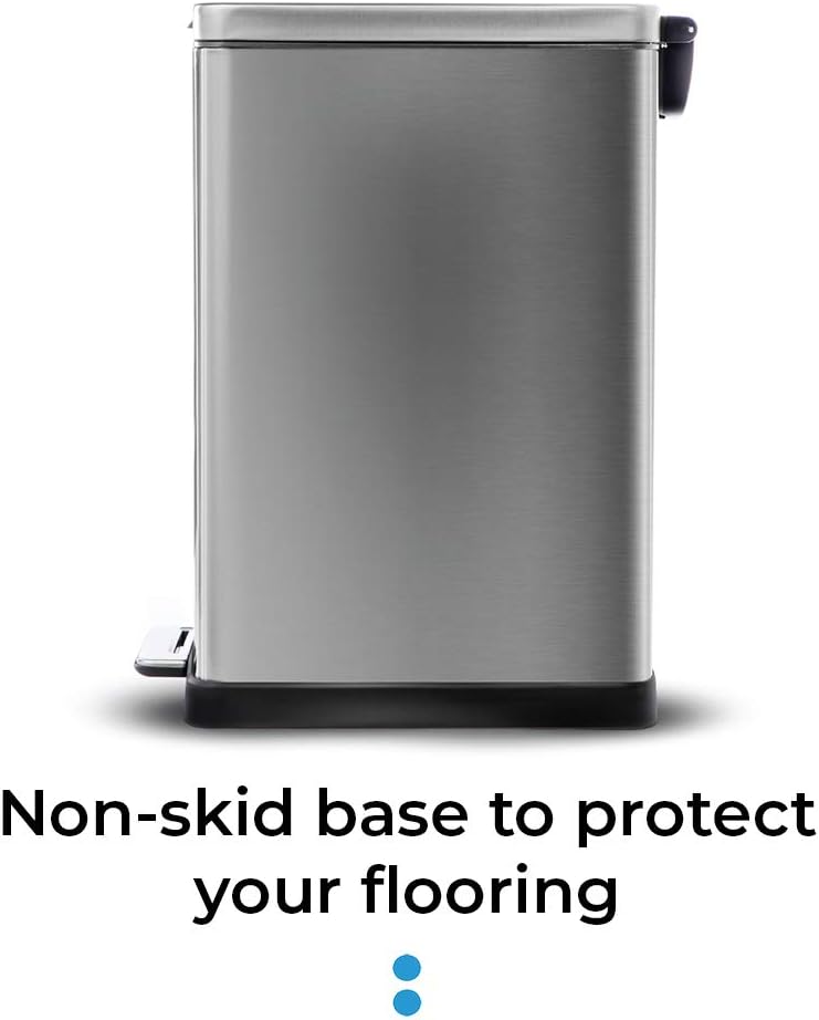 Home Zone Living 12 Gallon Kitchen Trash Can, Slim Stainless Steel, Step Pedal, 45 Liter : Home & Kitchen