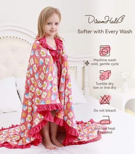Image of Premium Baby Blankets, Soft Viscose from Bamboo Blanket for Girls, Nursery Crib Bedding Quilt for Newborn and Toddler, Ruffle Blanket Cooling for Hot Sleepers, 50''x50'' Pink Breakfast