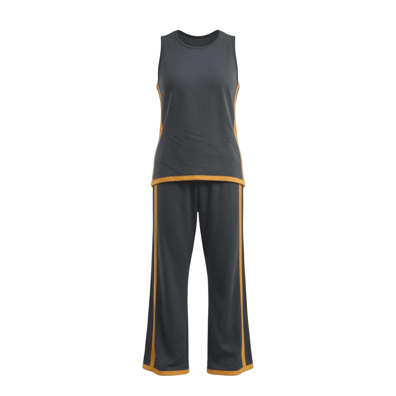 Ensemble en lin pour femme - Col rond - Débardeur sans manches et pantalon large - Design bloc de couleur - Vêtement de sport pour la course à pied, le yoga, le fitness, le fitness - Élégant