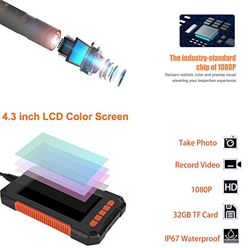 Endoskopkamera mit Licht Fasttobuy 1080P HD Endoskop mit 4,3 Zoll IPS Bildschirm, Inspektionskamera mit 8 Einstellbare… – Bild 3