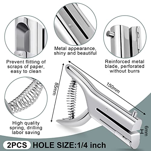 Image of Chumia 2 Pcs Heavy Duty Hole Punch 2 inch Long Reach 1 /4 Inch Paper Single One Hole Puncher Deep Throat Reduced Effort Hand Held Alloy Punch for ID PVC Cards 5 Inch Tall 25 Sheet Capacity