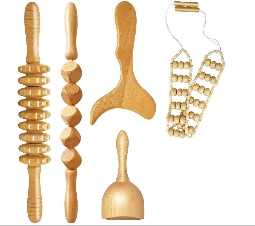 Herramientas de masaje de terapia de madera, 5 en 1, masajeador de madera profesional, kit de masajeador de celulitis, herramientas de escultura