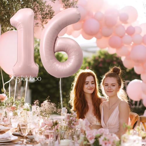 Image of 40 Inch Light Pink Number 16 Foil Big Balloon 0-9 Giant Digital 16th for Birthday Anniversary Graduation Decorations