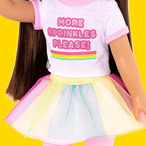Glitter Girls 062243429048 36 cm Poseable Fashion Doll Kika  Brown Hair & Blue Eyes  Ice Cream Outfit, Rainbow Skirt, and 2 Hair Bows