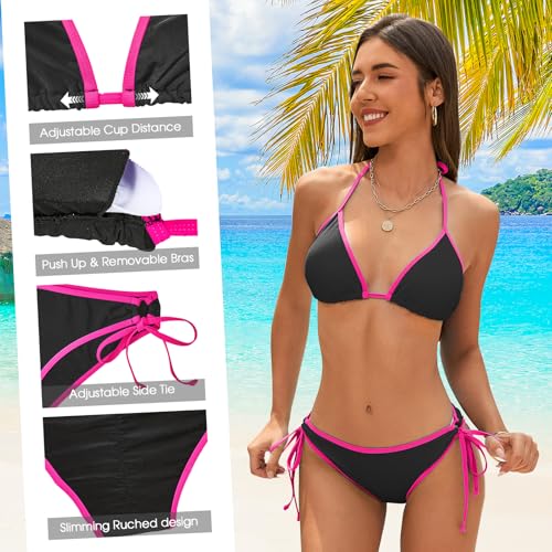 Image of American Trends Women String Triangle Bikini Set Swimsuit Two Piece Bathing Suit Cheeky Swim Suit Swimwear